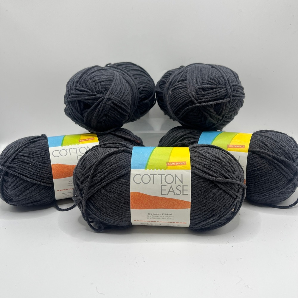 Lion Brand Cotton Ease Yarn Charcoal 152 Medium 4 Cotton Acrylic Blend 5 Skeins